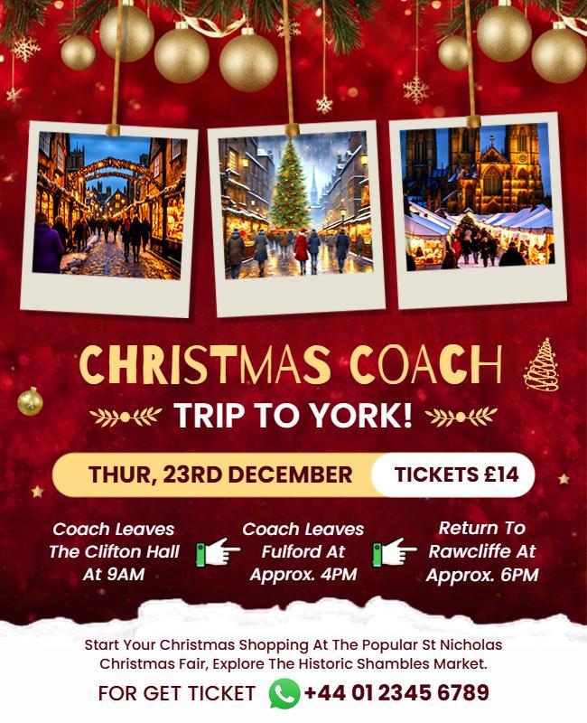 Festive Gold Christmas Coach Trip to York Poster Template