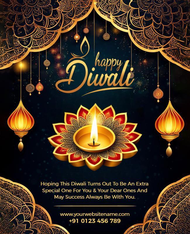 Festive Gold Floral Diwali Celebration Greeting Poster Template