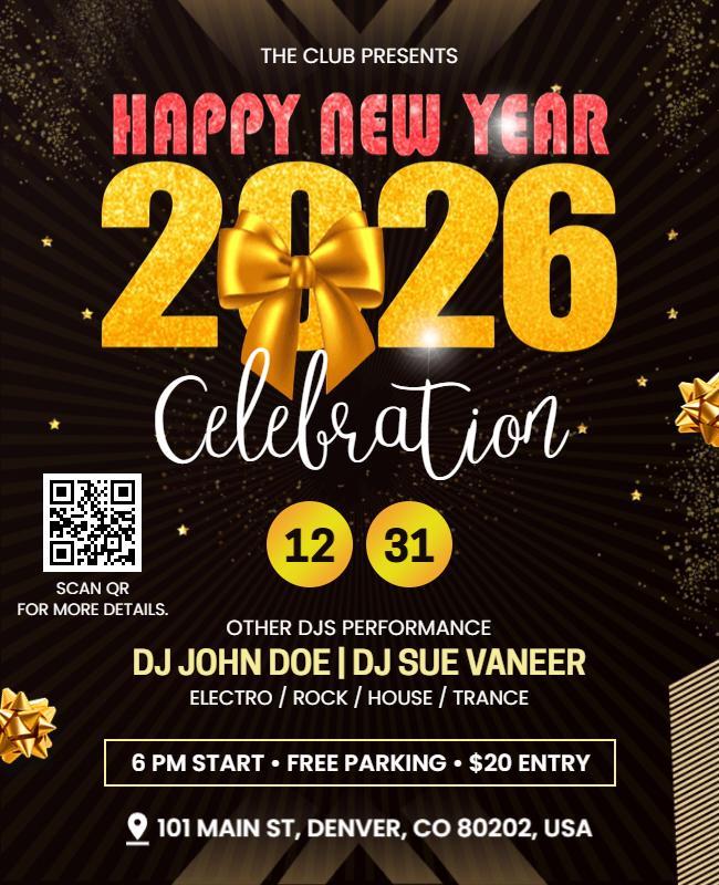 Festive Gold New Year’s Eve Party Celebration Flyer Template