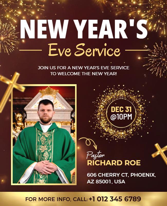Festive Gold New Year's Eve Service Celebration Poster Template