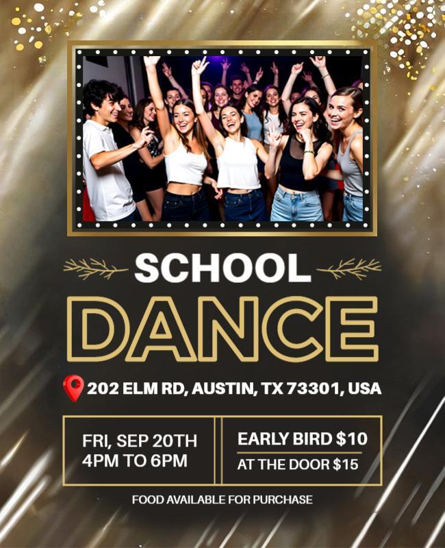 Festive Gold School Dance Celebration Poster Template