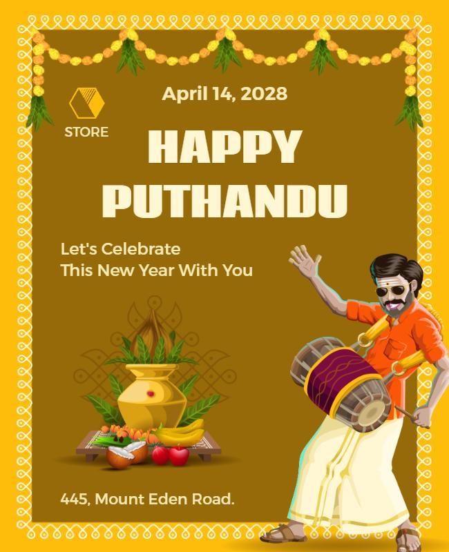 Festive Gold Tamil New Year Celebration Poster Template