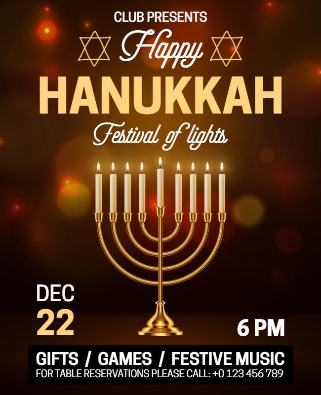 Festive Golden Hanukkah Celebration Poster Template