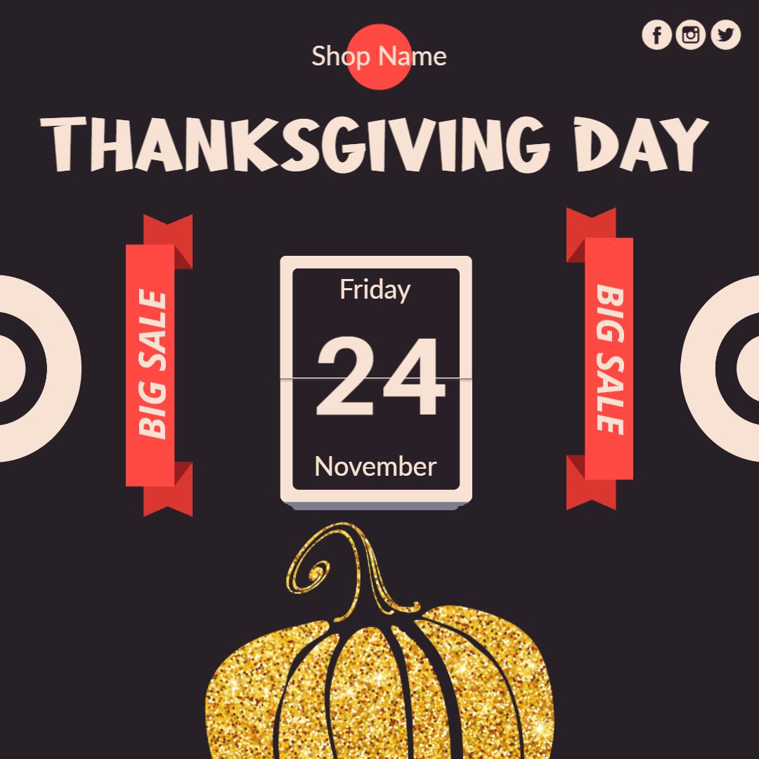 Festive Golden Pumpkin Thanksgiving Day Sale Ad Template