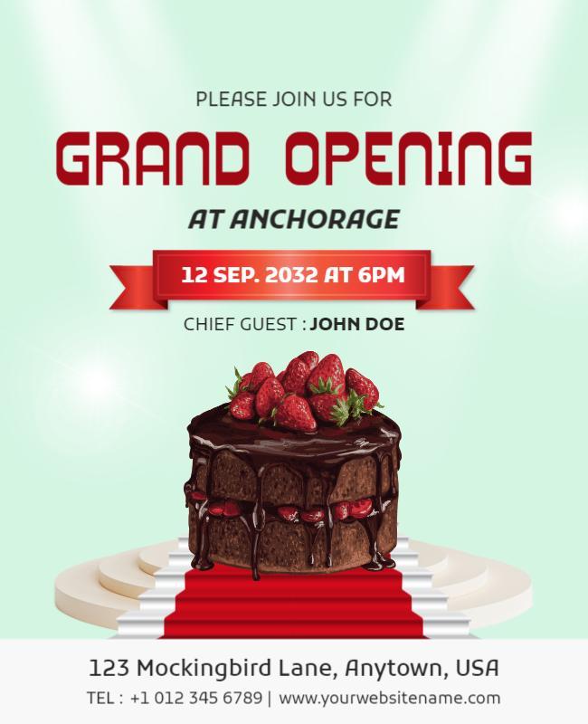 Festive Grand Opening Celebration with Chocolate Cake Poster Template