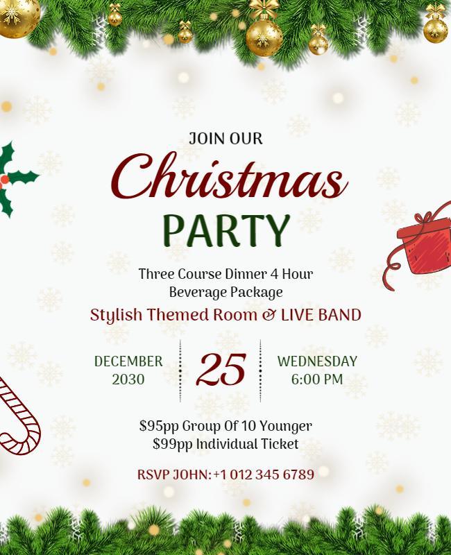 Festive Green and Gold Christmas Party Invitation Poster Template