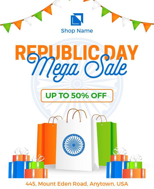 Festive Green and Orange Republic Day Mega Sale Poster Template