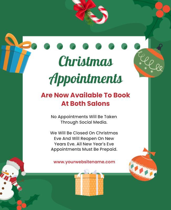 Festive Green Christmas Appointment Booking Poster Template