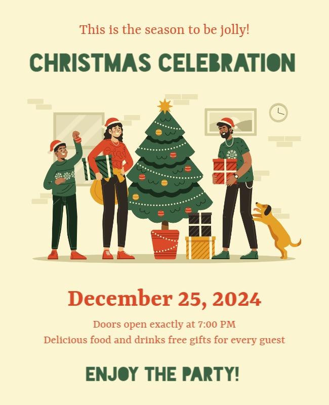 Festive Green Christmas Celebration Family Gathering Poster Template