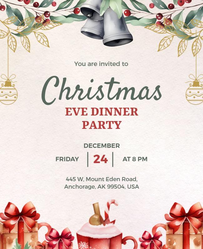 Festive Green Christmas Eve Dinner Party Poster Template