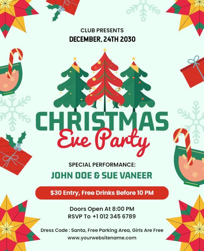 Festive Green Christmas Eve Party Celebration Poster Template