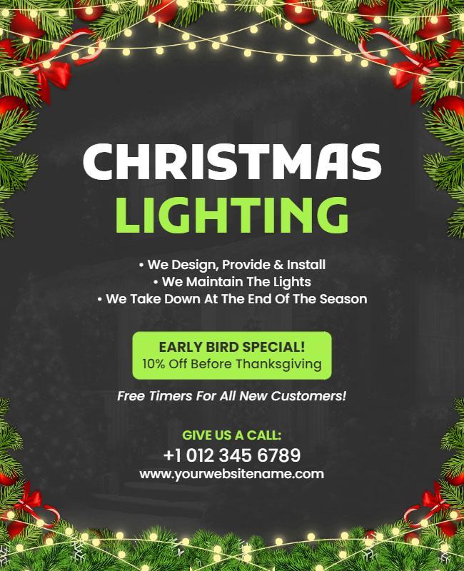 Festive Green Christmas Lighting Service Promotion Poster Template