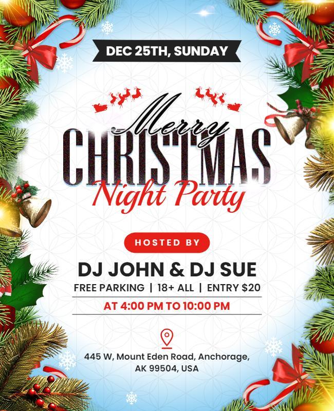 Festive Green Christmas Night Party Celebration Poster Template