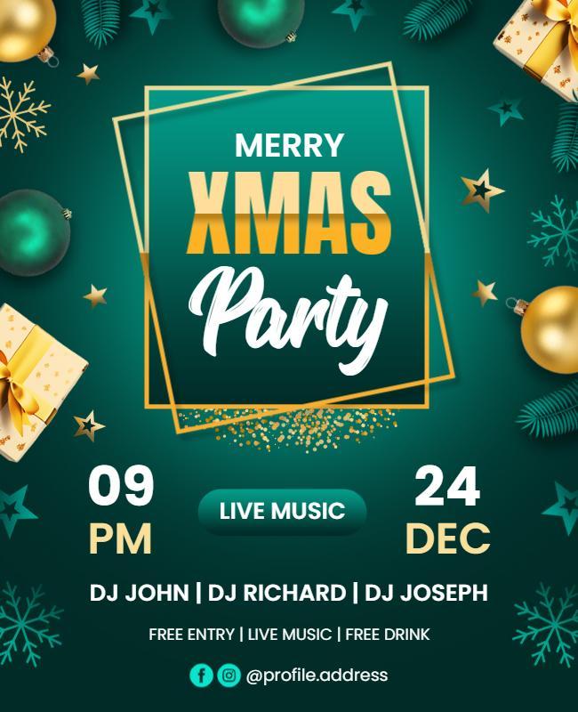 Festive Green Christmas Party Celebration Poster Template