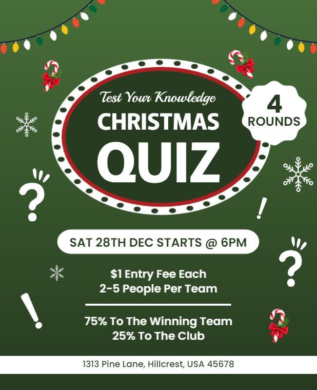 Festive Green Christmas Quiz Night Challenge Poster Template
