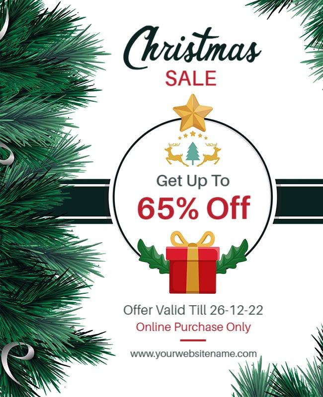 Festive Green Christmas Sale with Gift Box Poster Template