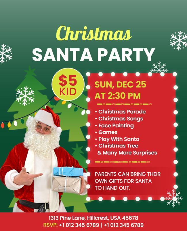 Festive Green Christmas Santa Party Celebration Poster Template