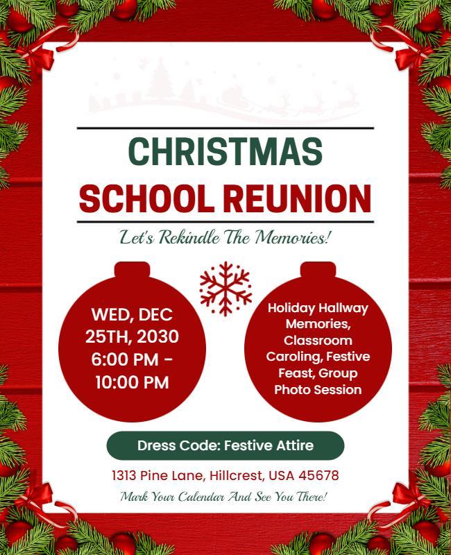 Festive Green Christmas School Reunion Celebration Poster Template