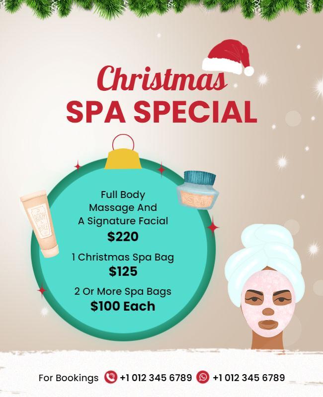 Festive Green Christmas Spa Special Offers Poster Template
