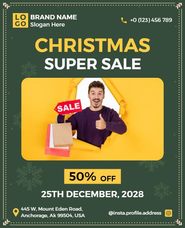Festive Green Christmas Super Sale Discount Poster Template