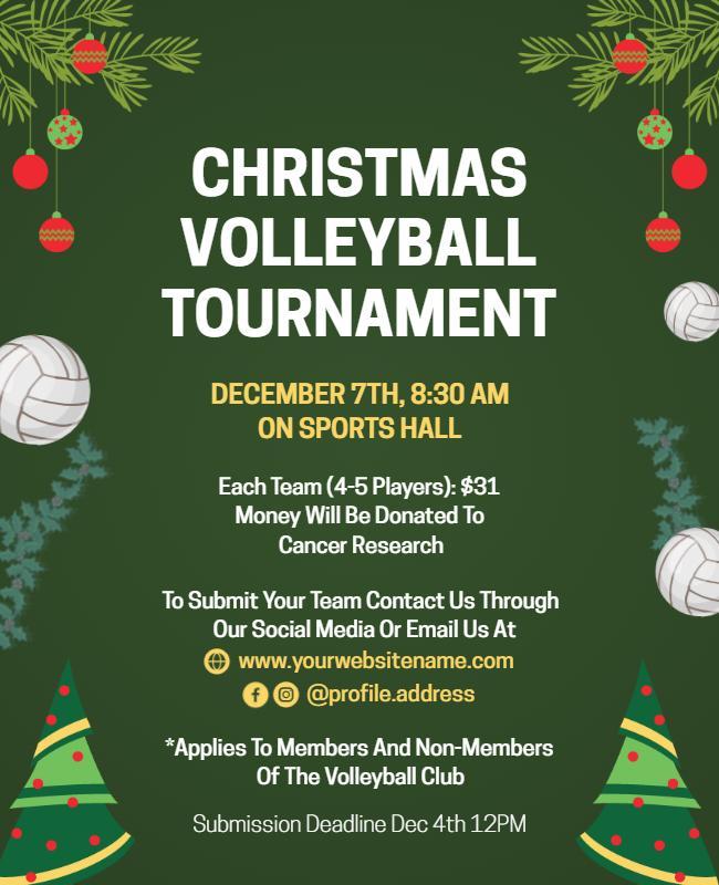 Festive Green Christmas Volleyball Tournament Poster Template