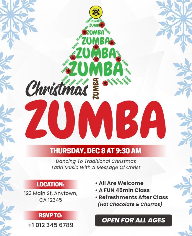 Festive Green Christmas Zumba Dance Class Poster Template