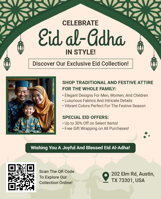 Festive Green Eid al-Adha Celebration Attire Promotion Poster Template