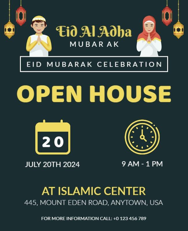 Festive Green Eid al-Adha Open House Celebration Flyer Template