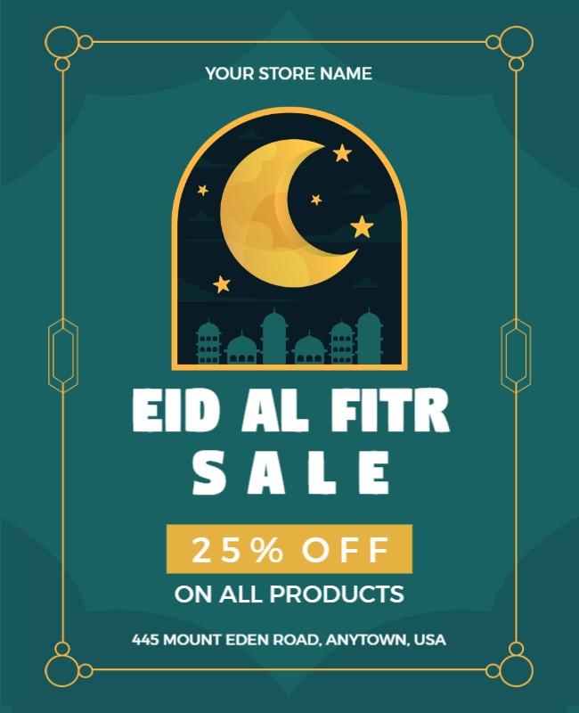 Festive Green Eid Al Fitr Sale Discount Poster Template