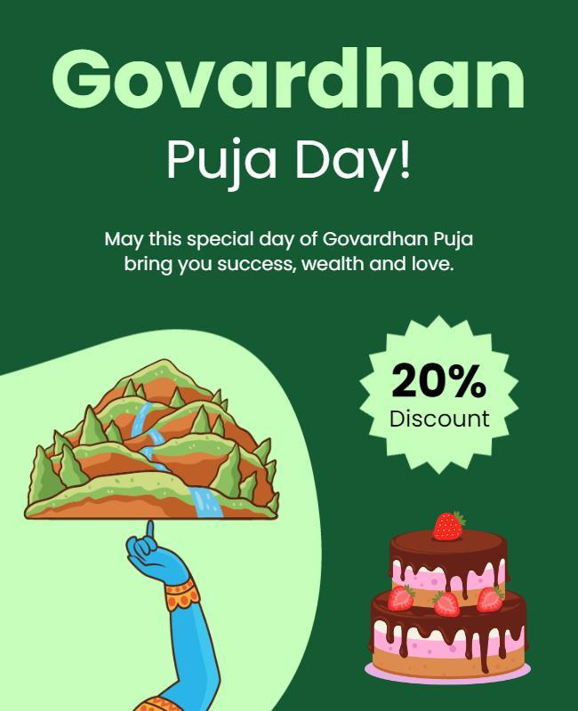 Festive Green Govardhan Puja Day Celebration Poster Template