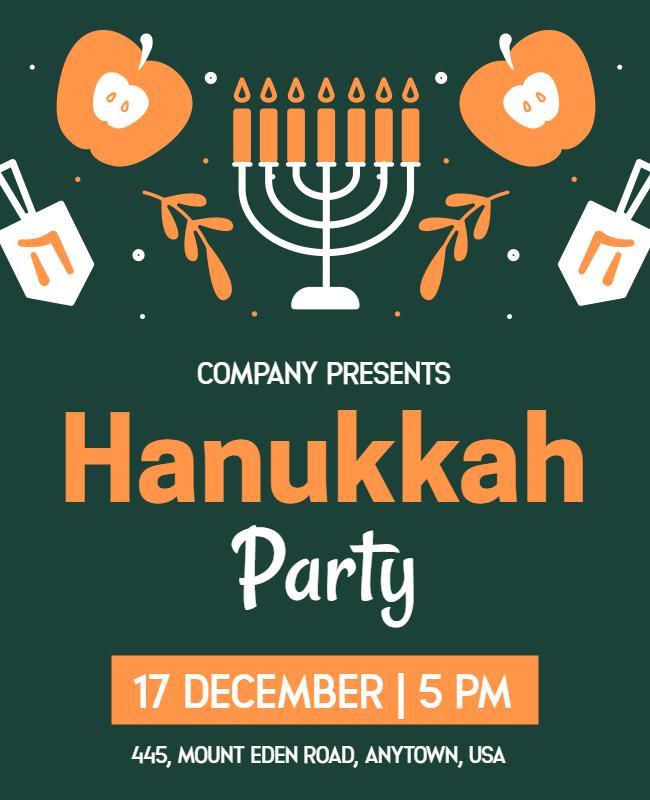 Festive Green Hanukkah Celebration Party Poster Template