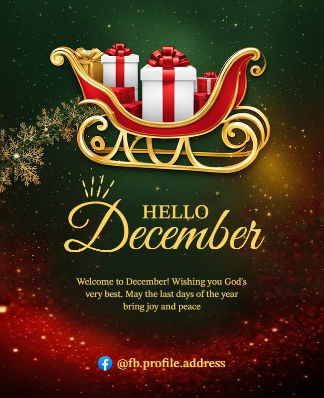 Festive Green Holiday Greetings with Sleigh and Gifts Poster Template