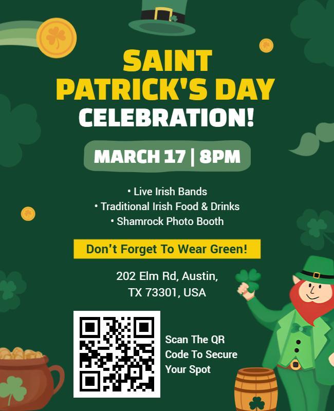 Festive Green Irish Saint Patrick's Day Event Flyer Template