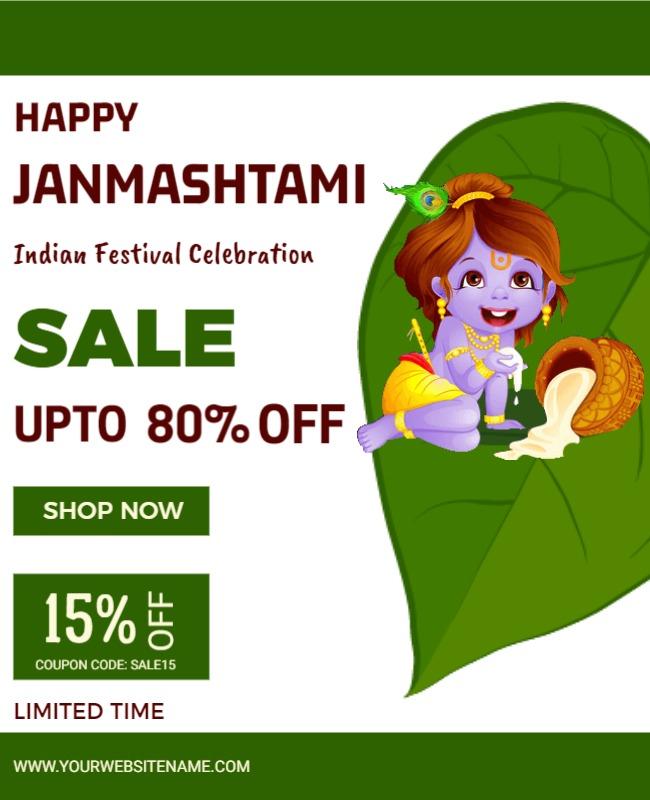 Festive Green Janmashtami Celebration Sale Poster Template