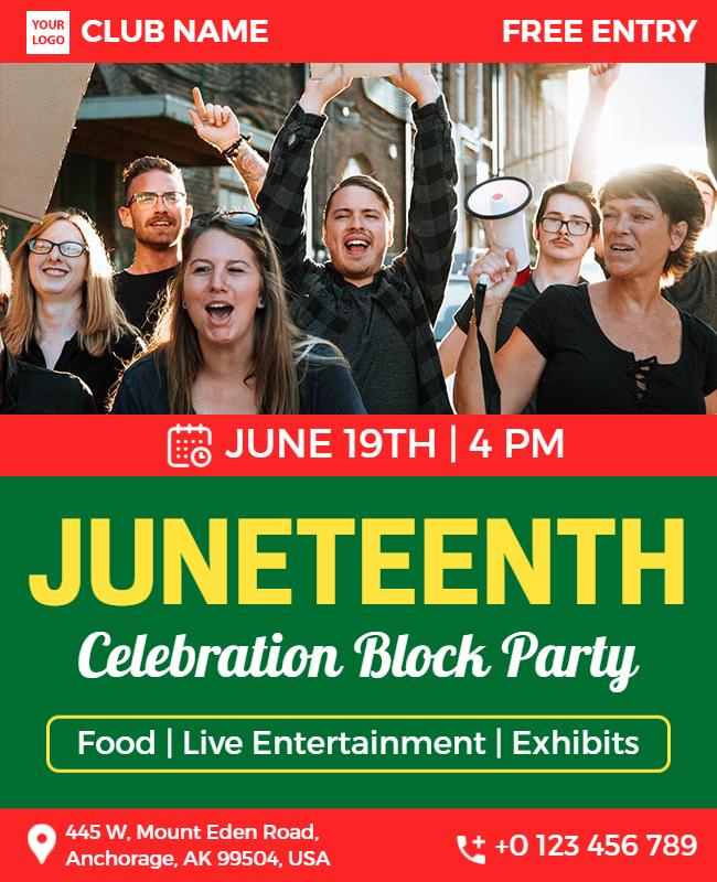 Festive Green Juneteenth Celebration Block Party Poster Template