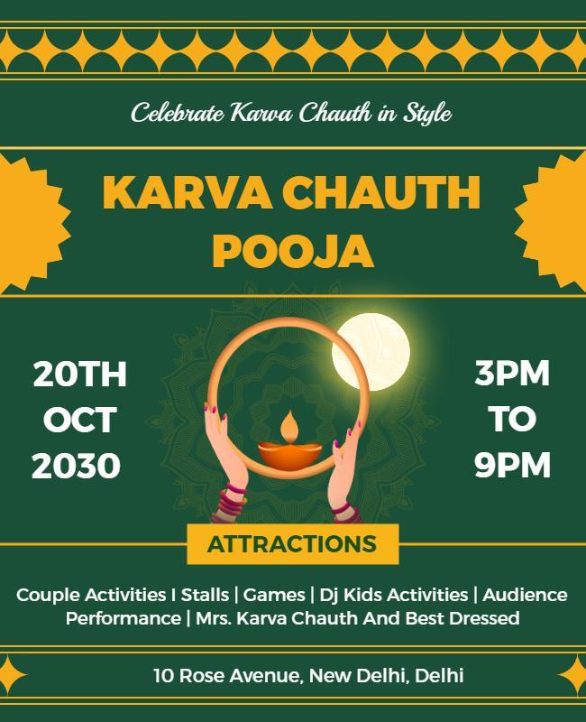 Festive Green Karva Chauth Pooja Celebration Poster Template