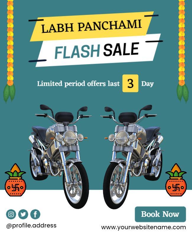Festive Green Labh Panchami Flash Sale Motorcycle Poster Template