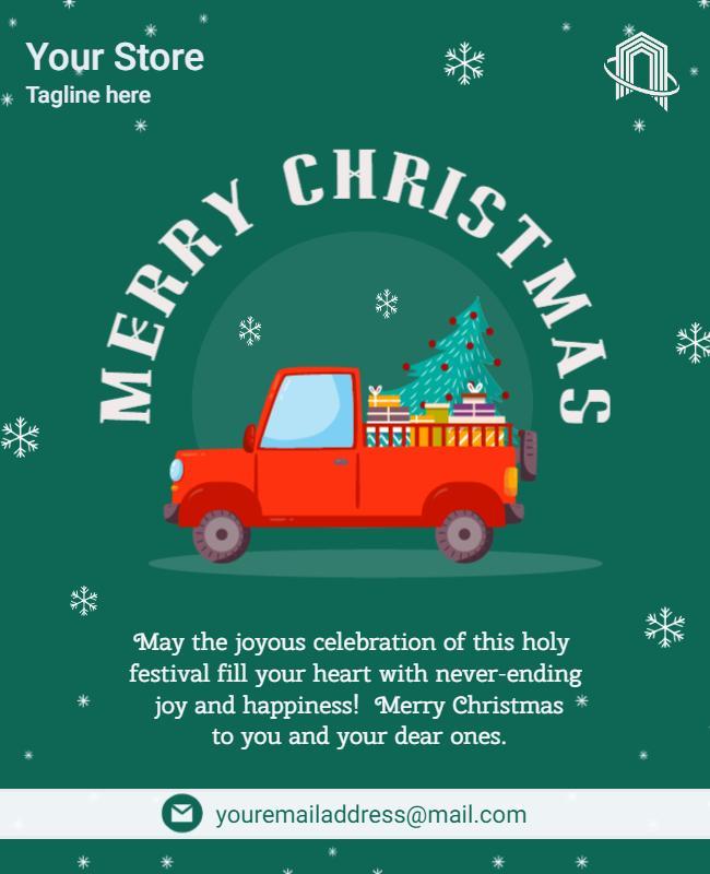 Festive Green Merry Christmas Pickup Truck Poster Template