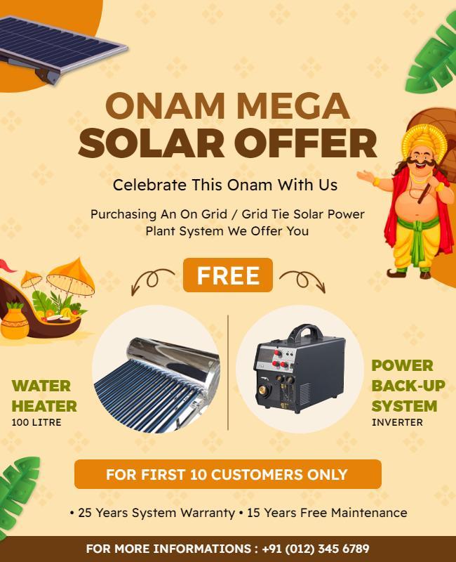 Festive Green Onam Mega Solar Offer Promotion Poster Template