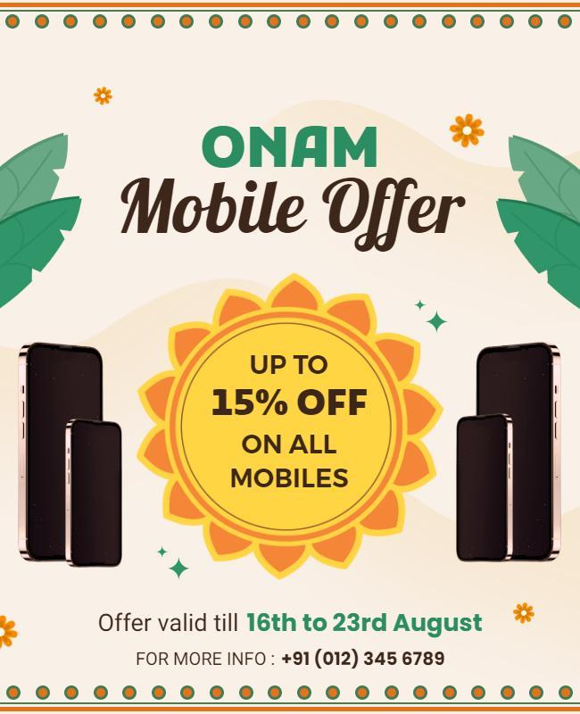 Festive Green Onam Mobile Offer Discount Poster Template
