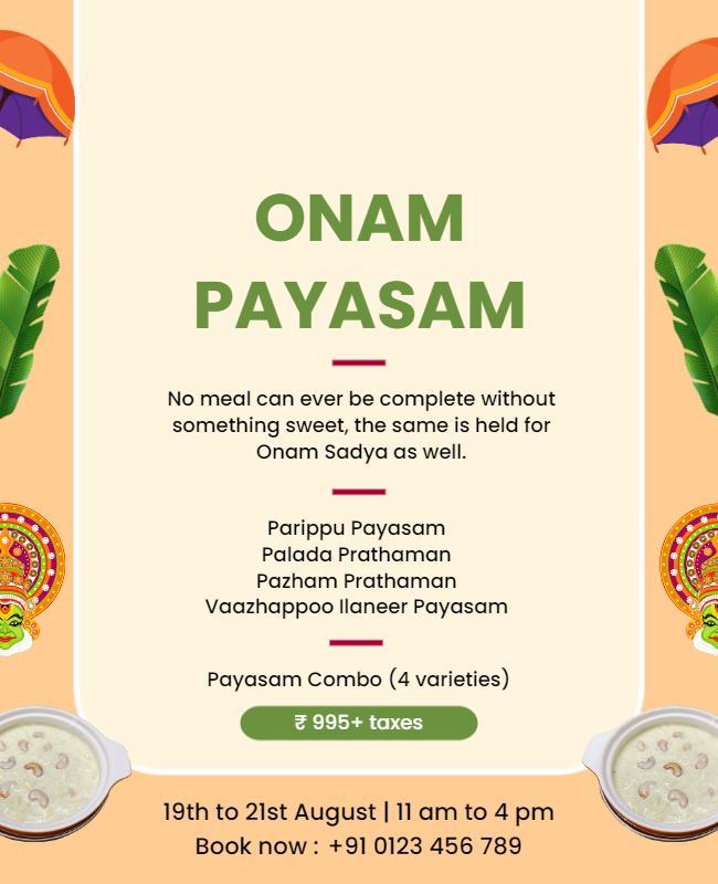 Festive Green Onam Payasam Celebration Food Poster Template