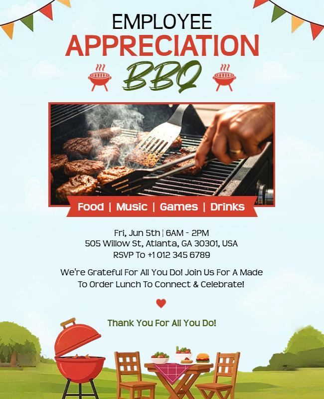 Festive Green Outdoor Employee BBQ Celebration Flyer Template