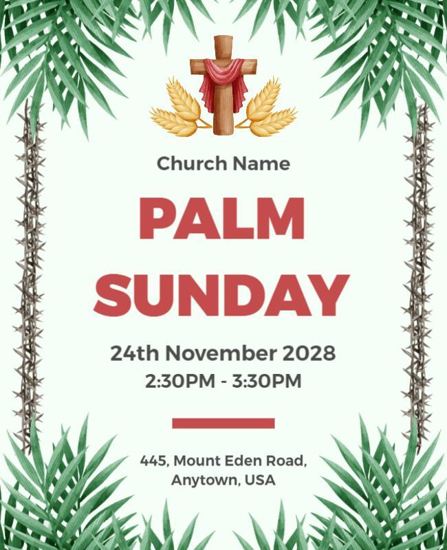 Festive Green Palm Sunday Religious Event Poster Template