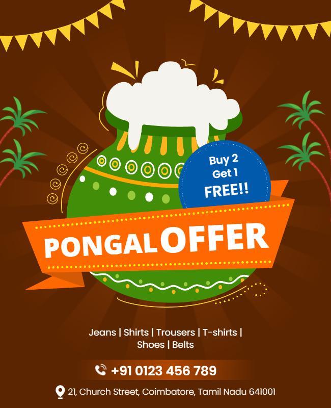 Festive Green Pongal Celebration Shopping Offer Poster Template