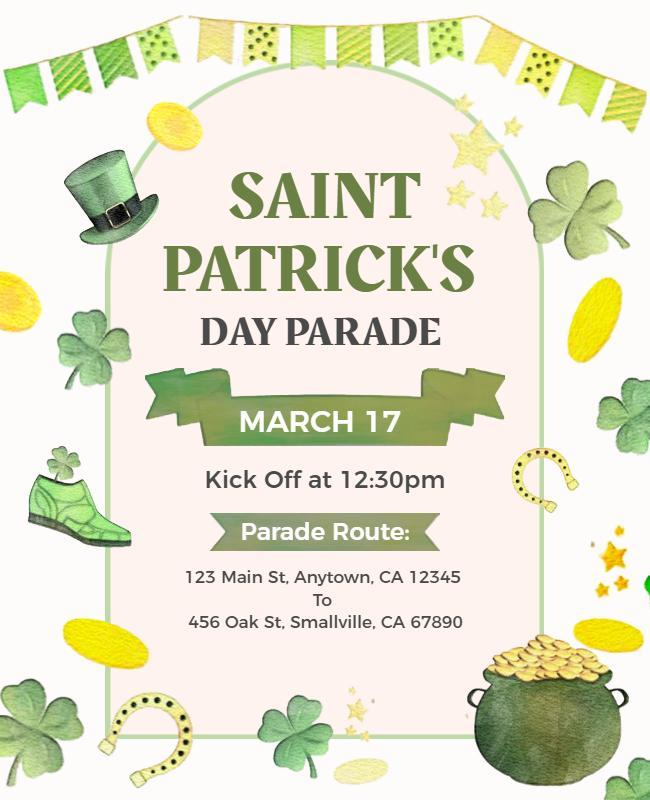 Festive Green Saint Patrick's Day Parade Celebration Poster Template