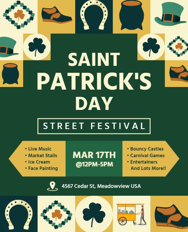 Festive Green Saint Patrick's Day Street Festival Poster Template