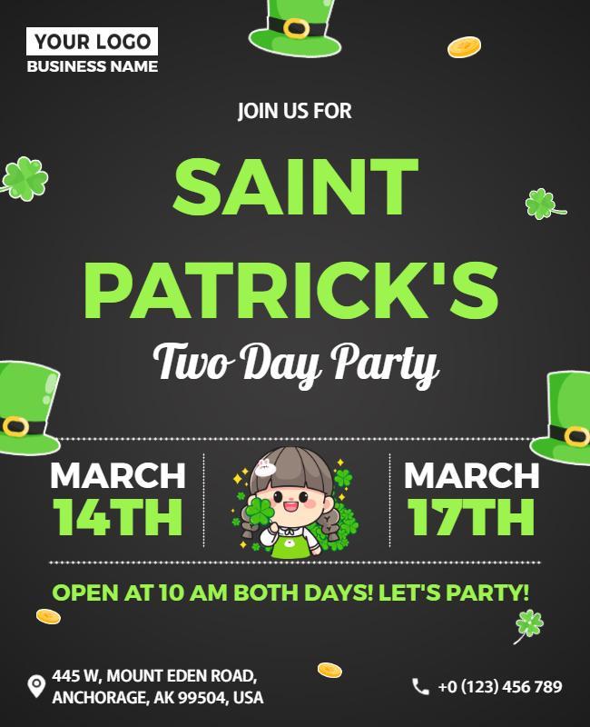 Festive Green Saint Patrick's Day Two-Day Party Poster Template