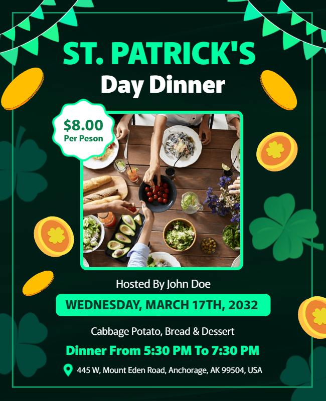 Festive Green St. Patrick's Day Dinner Celebration Poster Template