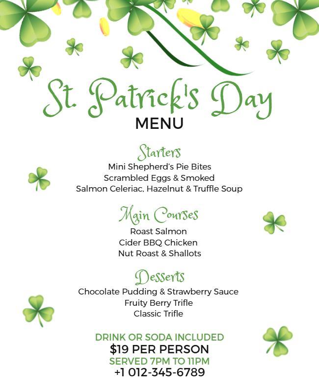 Festive Green St. Patrick's Day Menu Poster Template