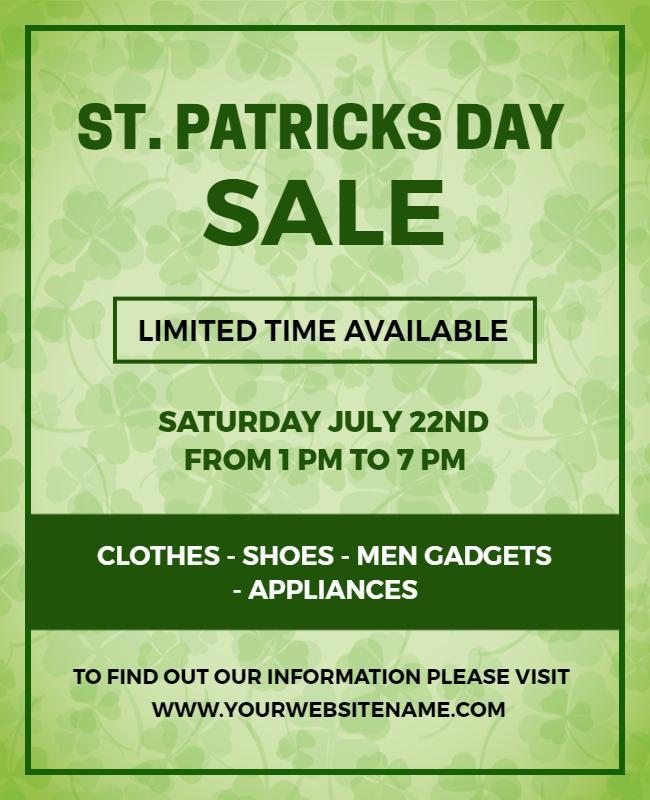 Festive Green St. Patrick's Day Sale Announcement Poster Template